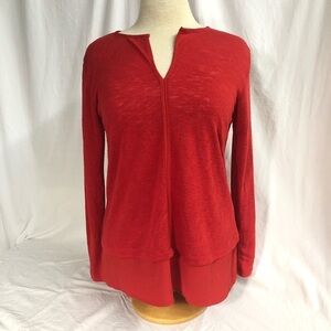 Bobeau long sleeve red sweater with flowing hem